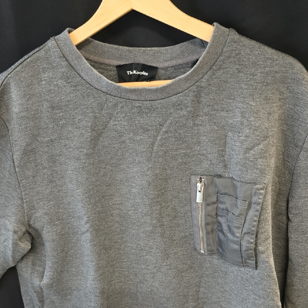 The Kooples Charcoal Crewneck Sweater with Zipper Pocket